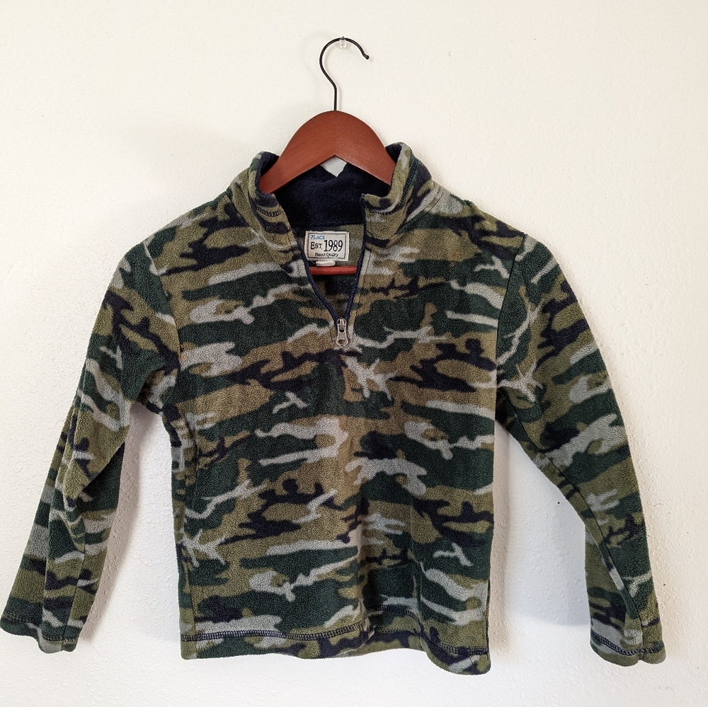 Boys Green Camo Fleece Half Zip Pullover Size Small